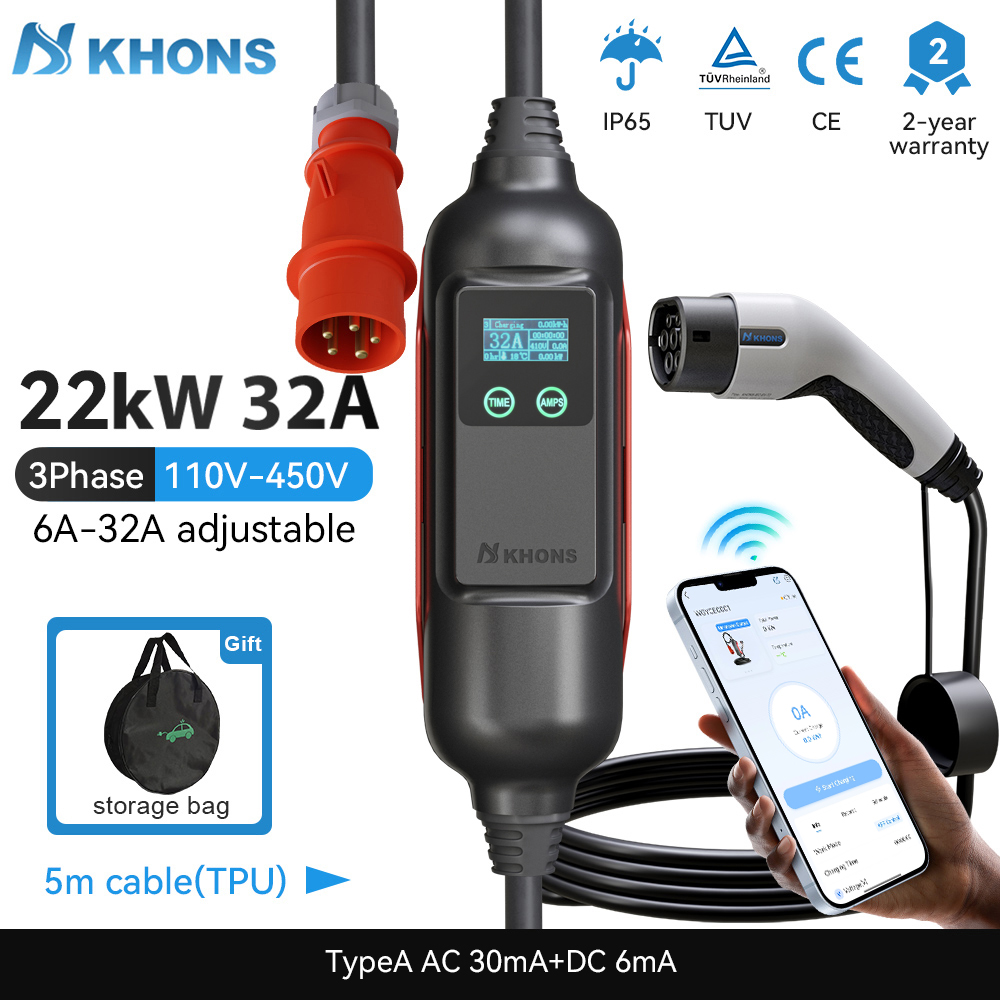 Portable Ev Charger 32A Type 2 Cee Plug - Khons Przenośna ładowarka EV Typ2 32A