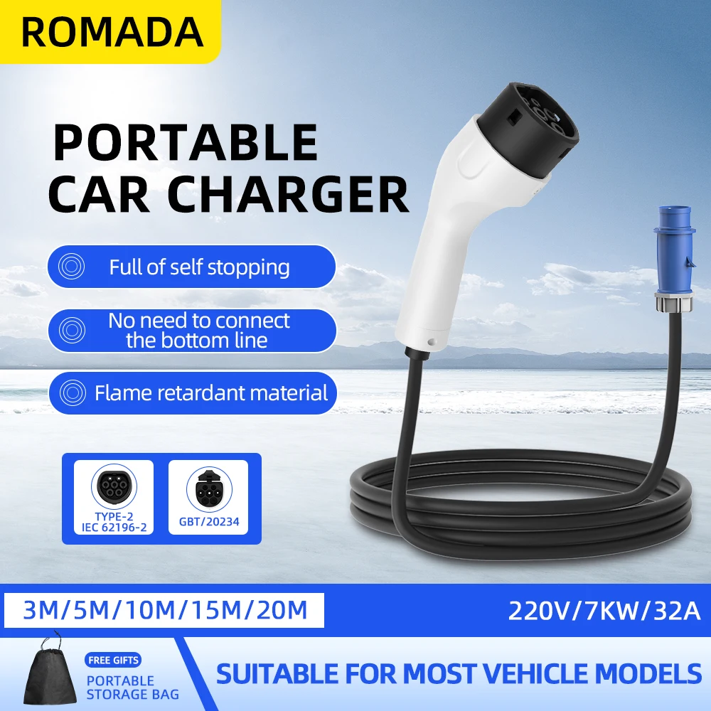 Portable Ev Charger 32A Type 2 Cee Plug - Ładowarka przenośna ROMADA Type2 IEC62196-2 do