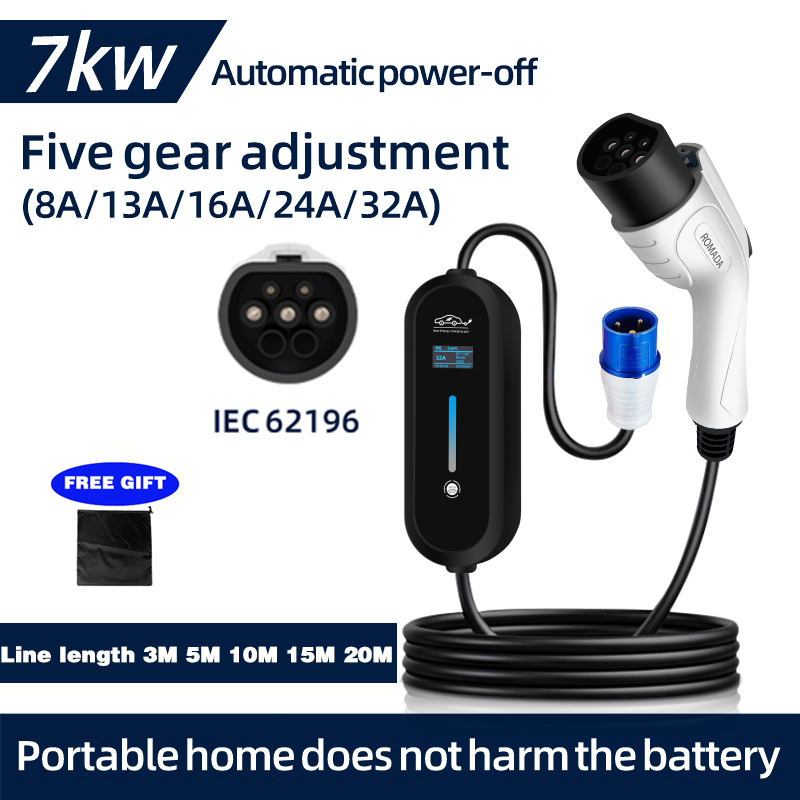 Portable Ev Charger 32A Type 2 Cee Plug - ROMADA 7KW 32A EV Przenośna ładowarka