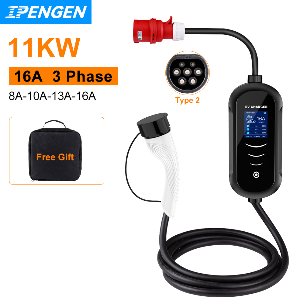 Portable Ev Charger 32A Type 2 Cee Plug - IPENGEN 11KW 16A 3-fazowa przenośna ładowarka