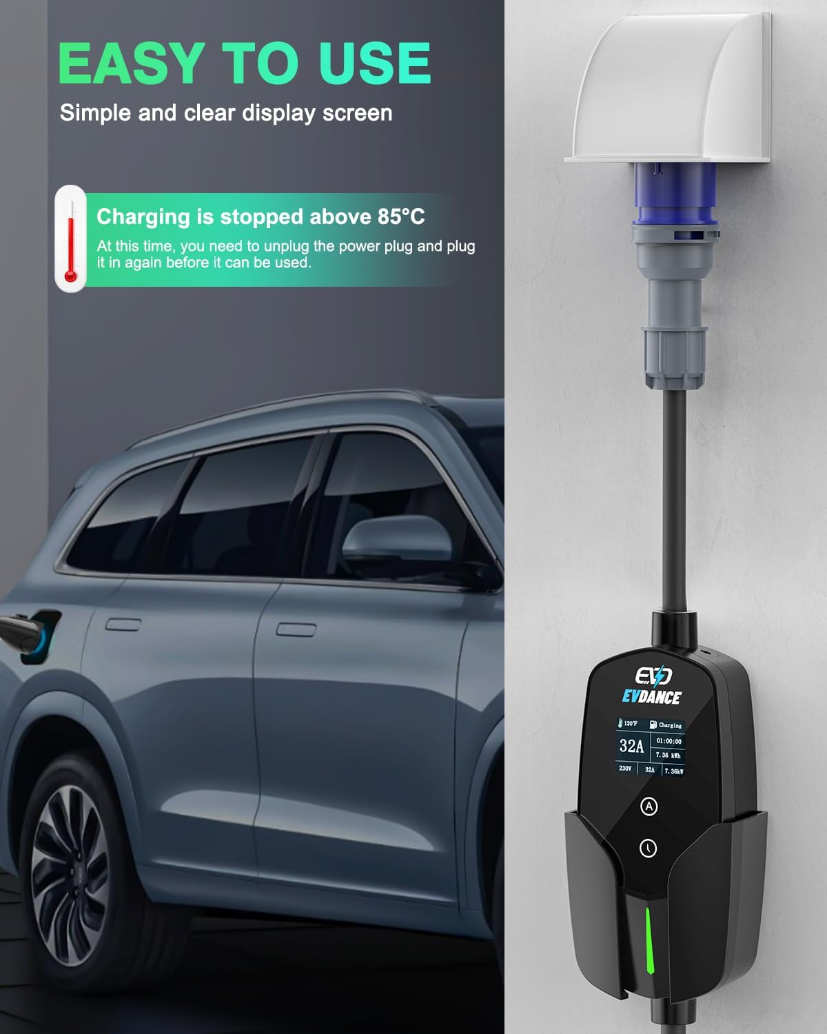 Ładowarka samochodowa EVDANCE  – Portable Ev Charger 32A Type 2 Cee Plug recenzja i cena