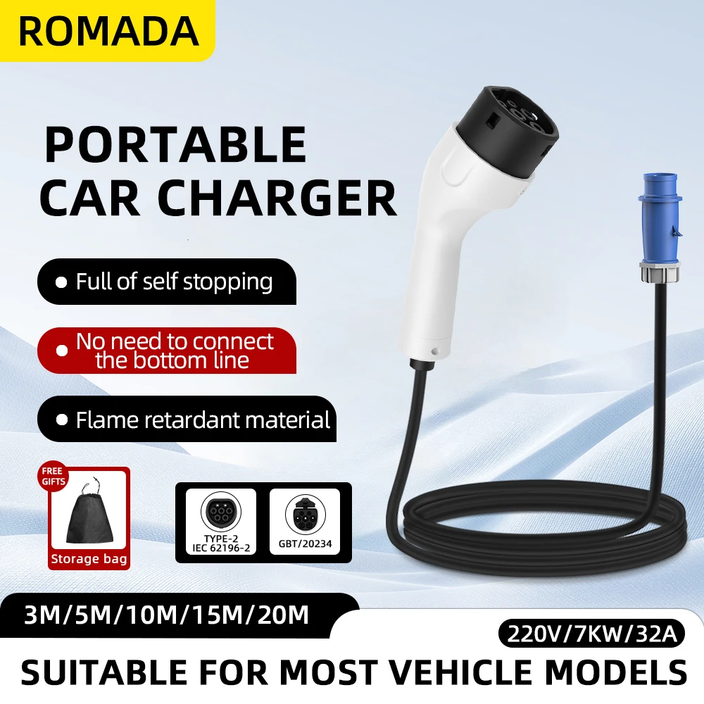 ROMADA Typ 2 IEC62196-2 Przeno – Portable Ev Charger 32A Type 2 Cee Plug recenzja i cena