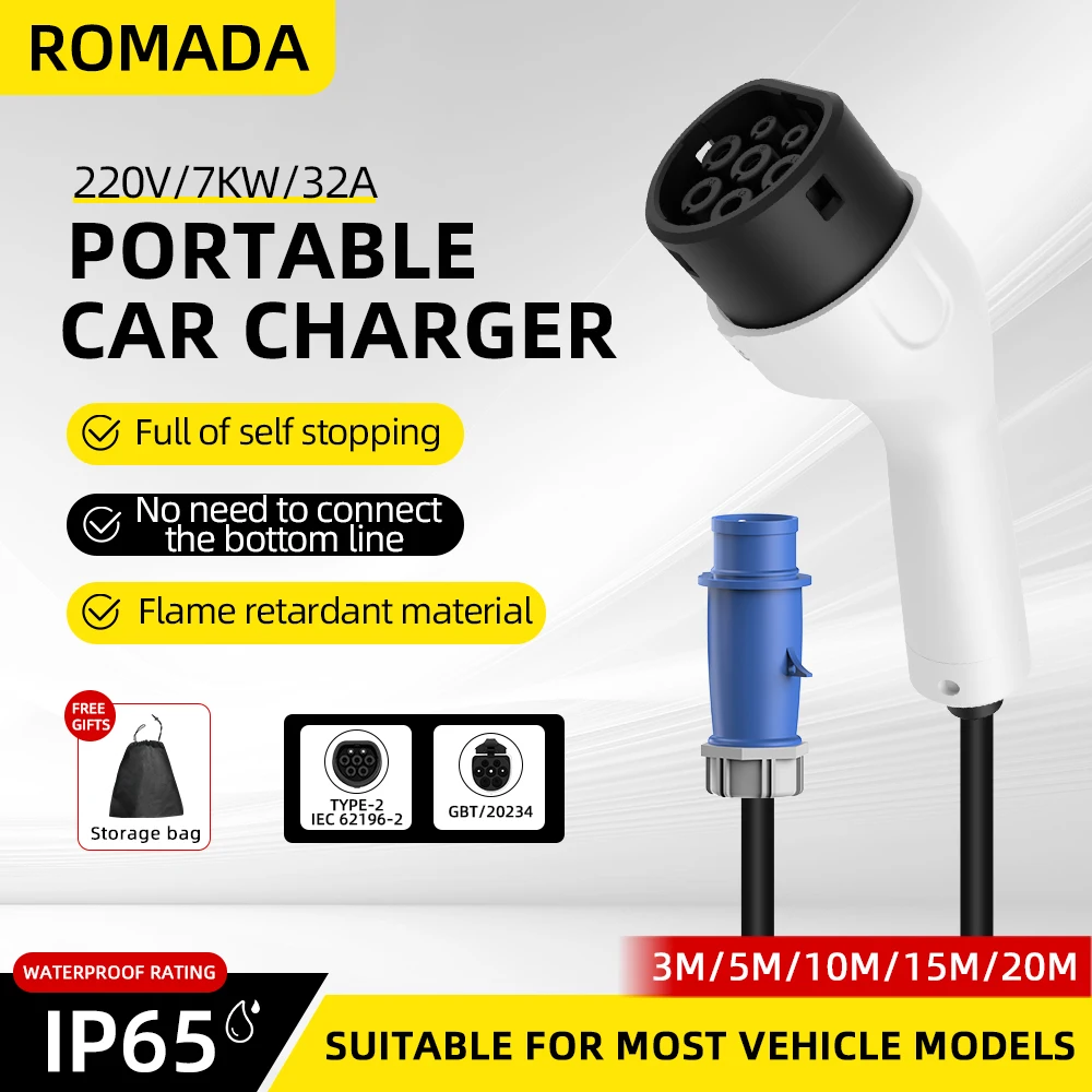 ROMADA Typ 2 IEC62196-2 Przeno – Portable Ev Charger 32A Type 2 Cee Plug recenzja i cena
