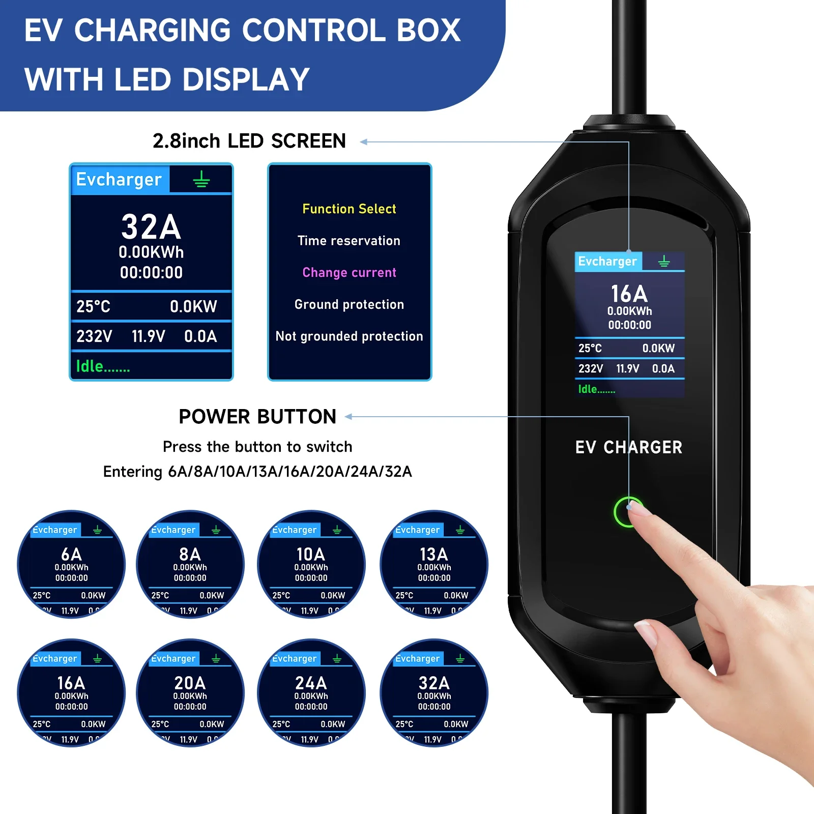 Ładowarka EV Puppyfc 7.2KW Typ – Portable Ev Charger 32A Type 2 Cee Plug recenzja i cena