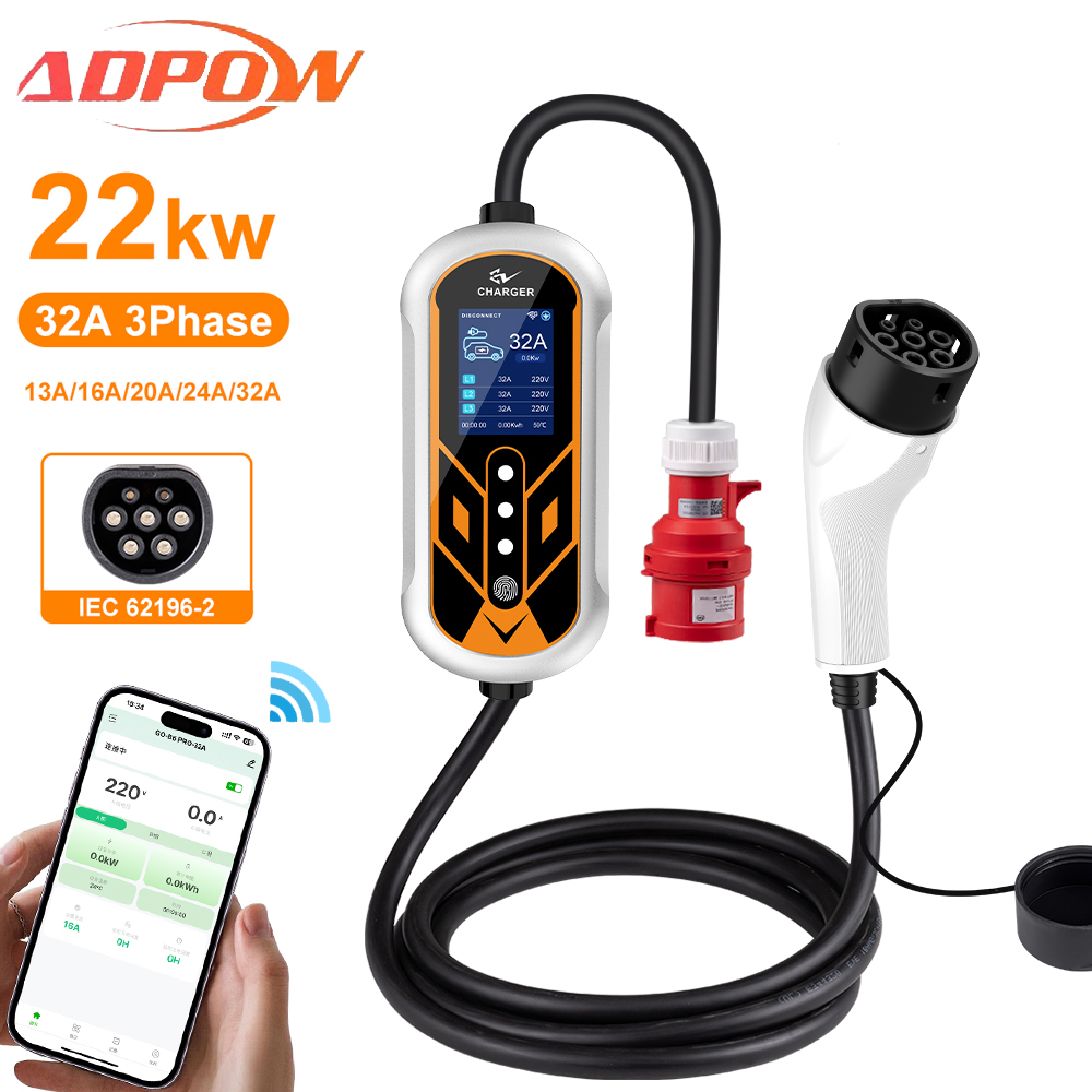 ADPOW Przenośne ładowarki EV 3 – Portable Ev Charger 32A Type 2 Cee Plug recenzja i cena